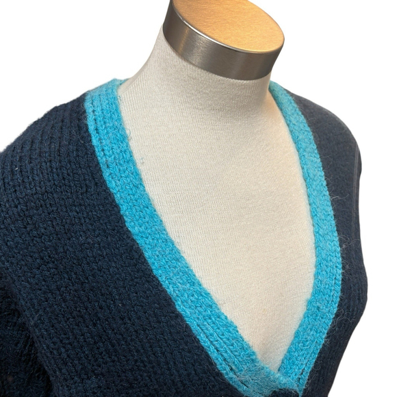 Zara Womens Cardigan Sweat Chunky Knit Short Sleeve Colorblock Blue Sz. M - Picture 3 of 10